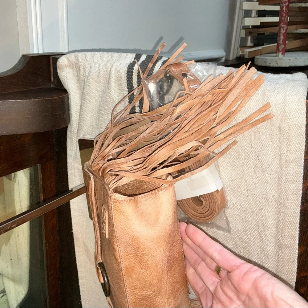 NWT Bed Stu Fringe Leather Hidden Crossbody Bag Handbag Tan DD  Retail $245